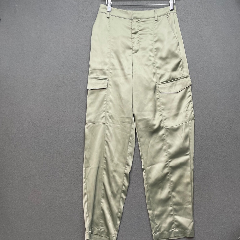 House of Harlow 1960 Women Cargo Pants Satin Sage Green Size 2 Utility Chic